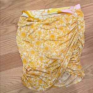 Free People Yellow Pink Ruched Wrap Mini Skirt